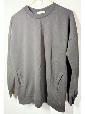 Zenana Womens Small Black Sweatshirt Crewneck Pullover Cozy Pockets Lounge Casua